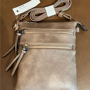 Taupe Leather Crossbody Bag